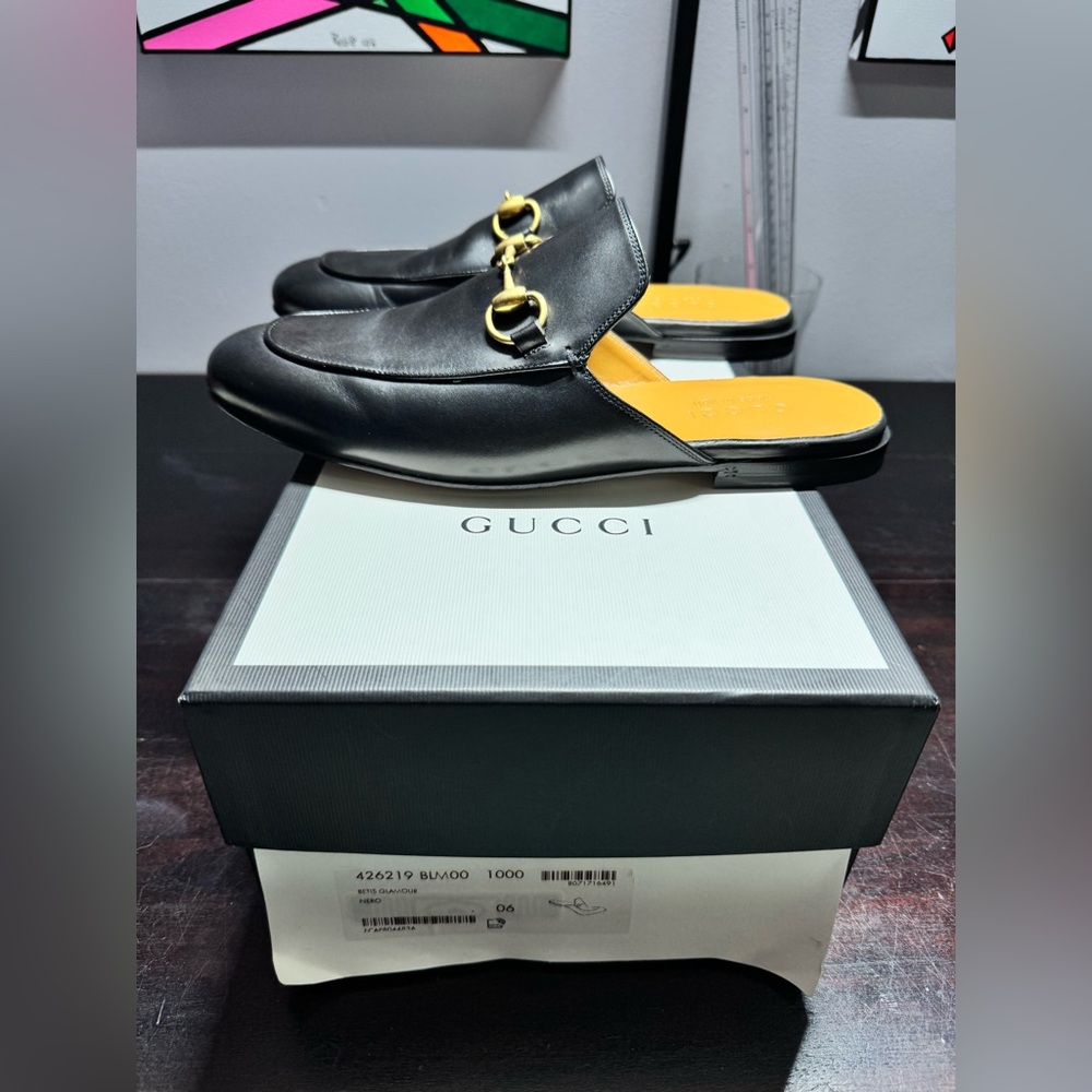 Gucci Princeton Black Mules Preowned In box Men’s Size 8.5 Excellent Condition